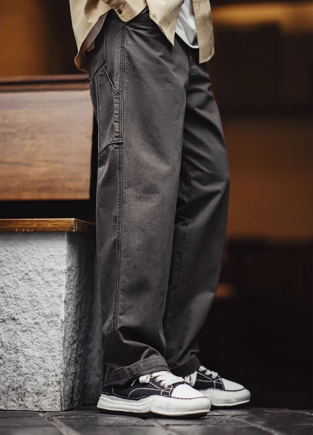 American Retro Workwear Loose Wide-Leg Straight Men's Trousers