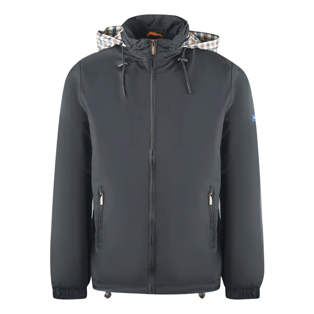 Aquascutum Plain Black Hide Hood Lightweight  Jacket