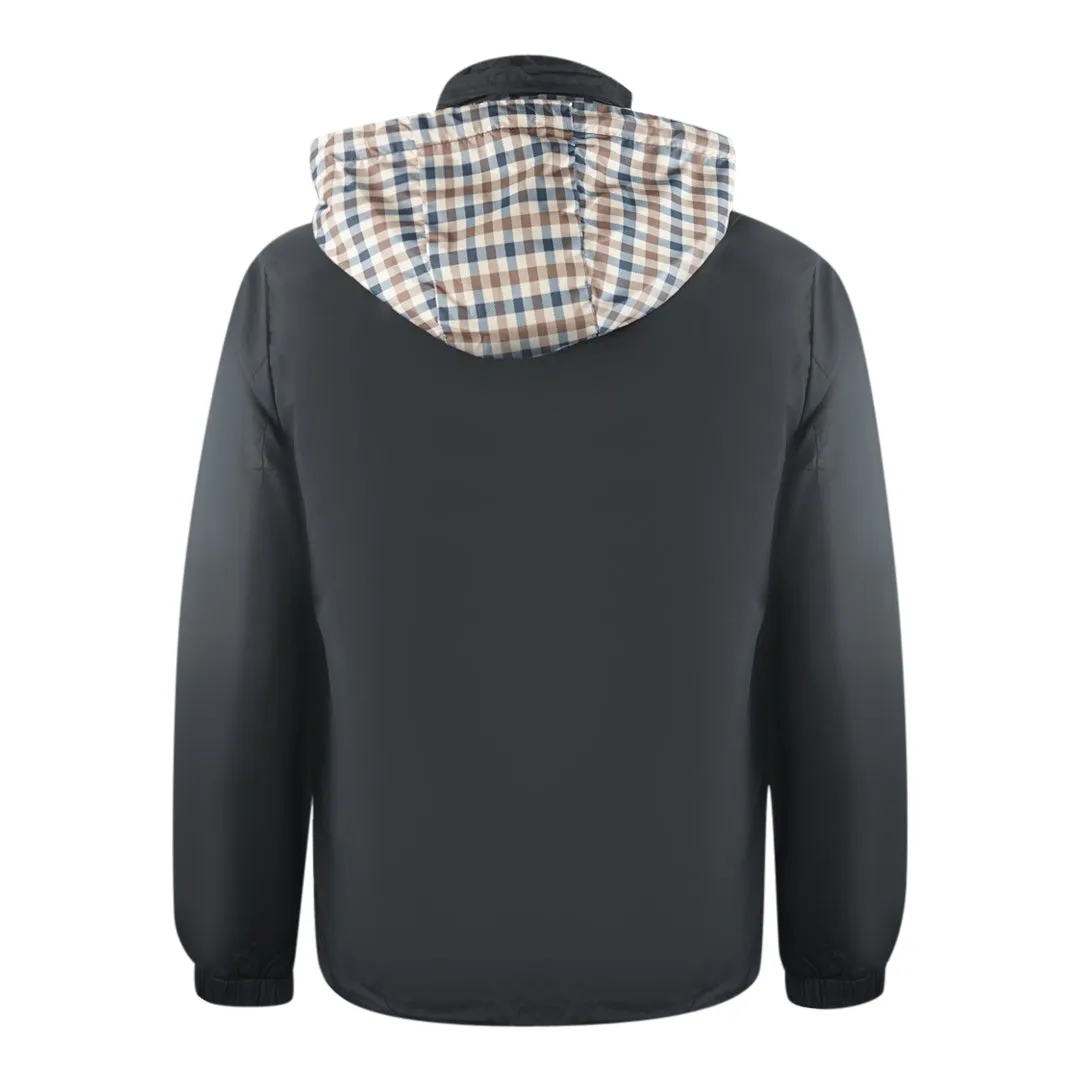 Aquascutum Plain Black Hide Hood Lightweight  Jacket