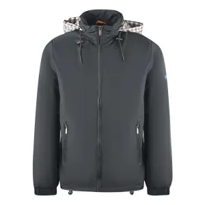 Aquascutum Plain Black Hide Hood Lightweight  Jacket