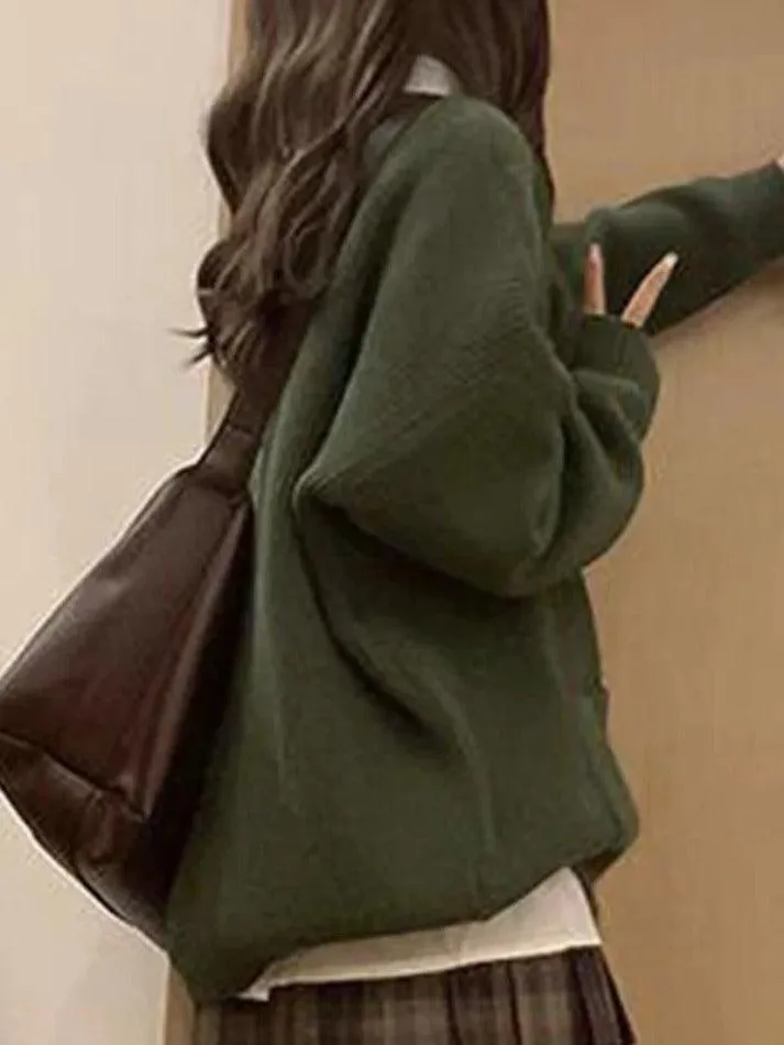 Back To School Sonicelife Preppy Solid V Neck Knit Cardigan