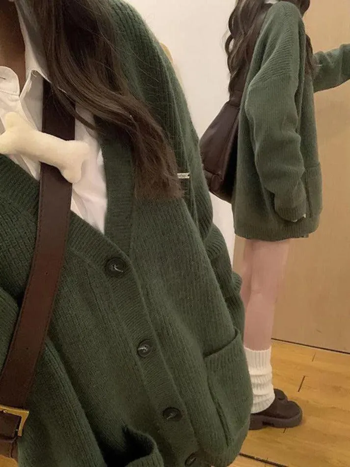 Back To School Sonicelife Preppy Solid V Neck Knit Cardigan