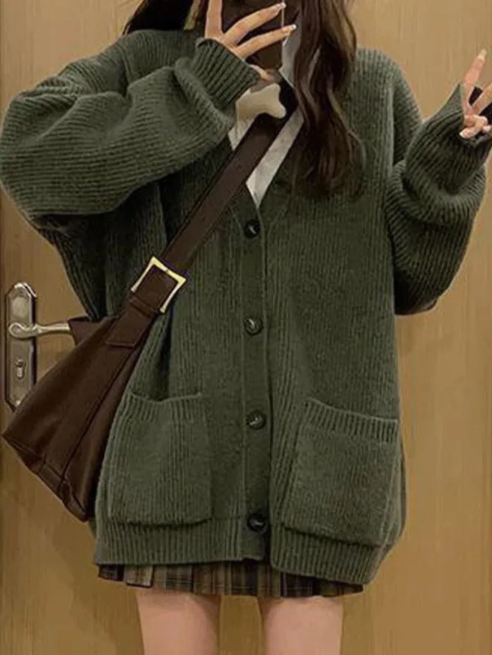 Back To School Sonicelife Preppy Solid V Neck Knit Cardigan