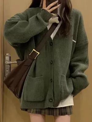 Back To School Sonicelife Preppy Solid V Neck Knit Cardigan