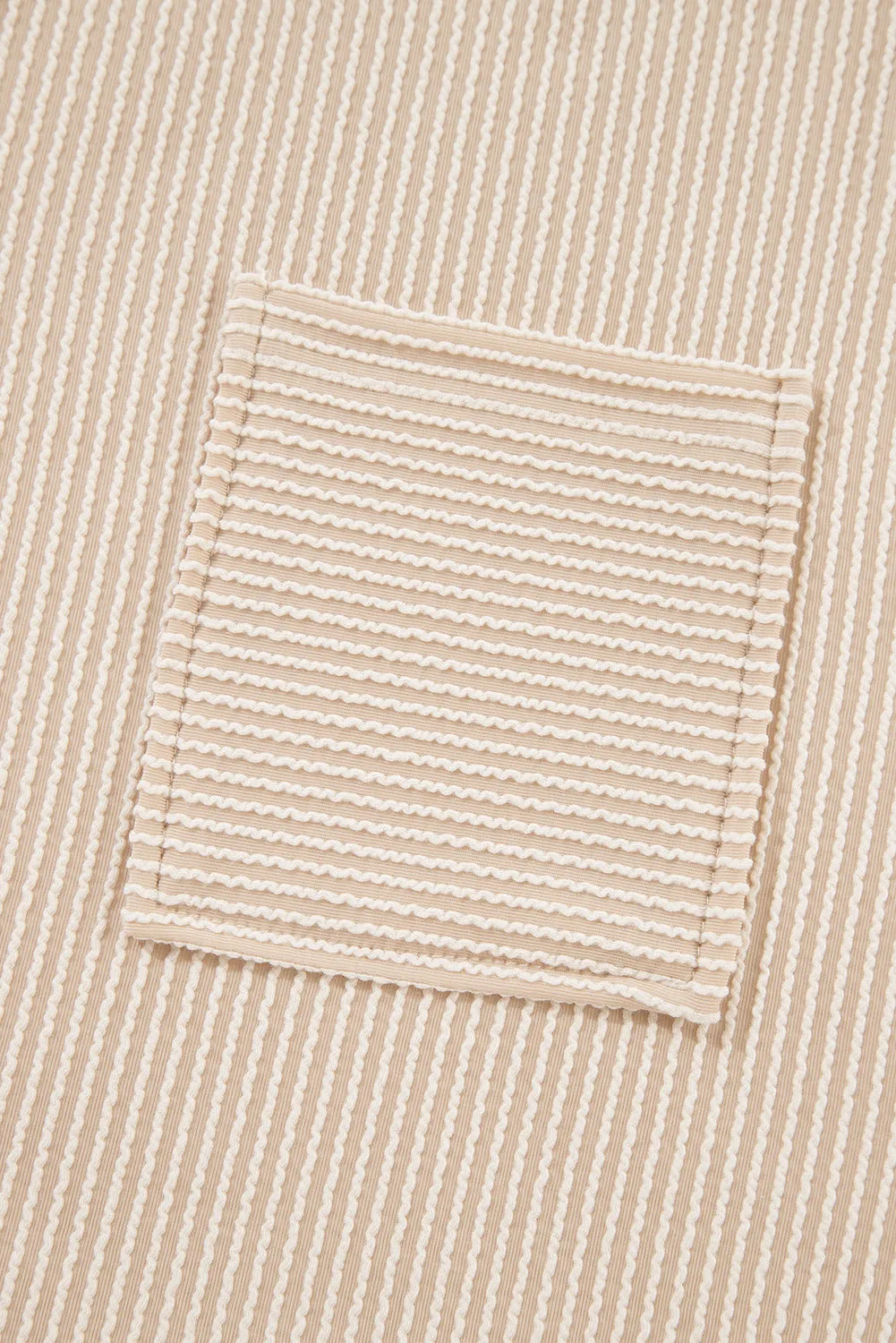 Beige Corded Knit Pocketed Loose Fit T Shirt