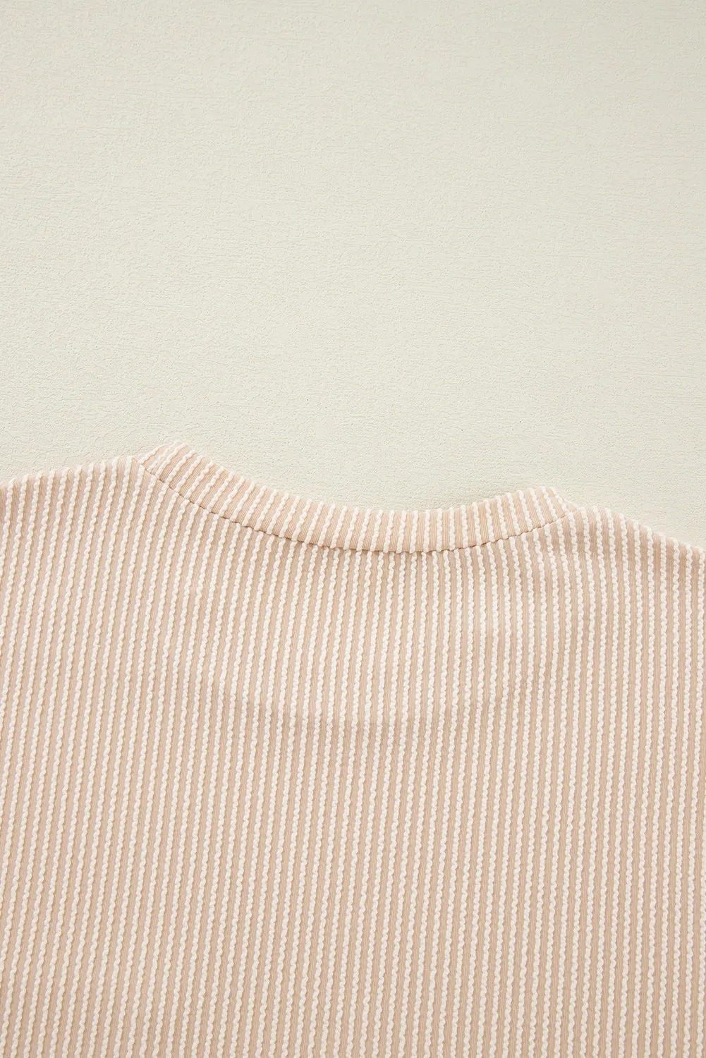 Beige Corded Knit Pocketed Loose Fit T Shirt