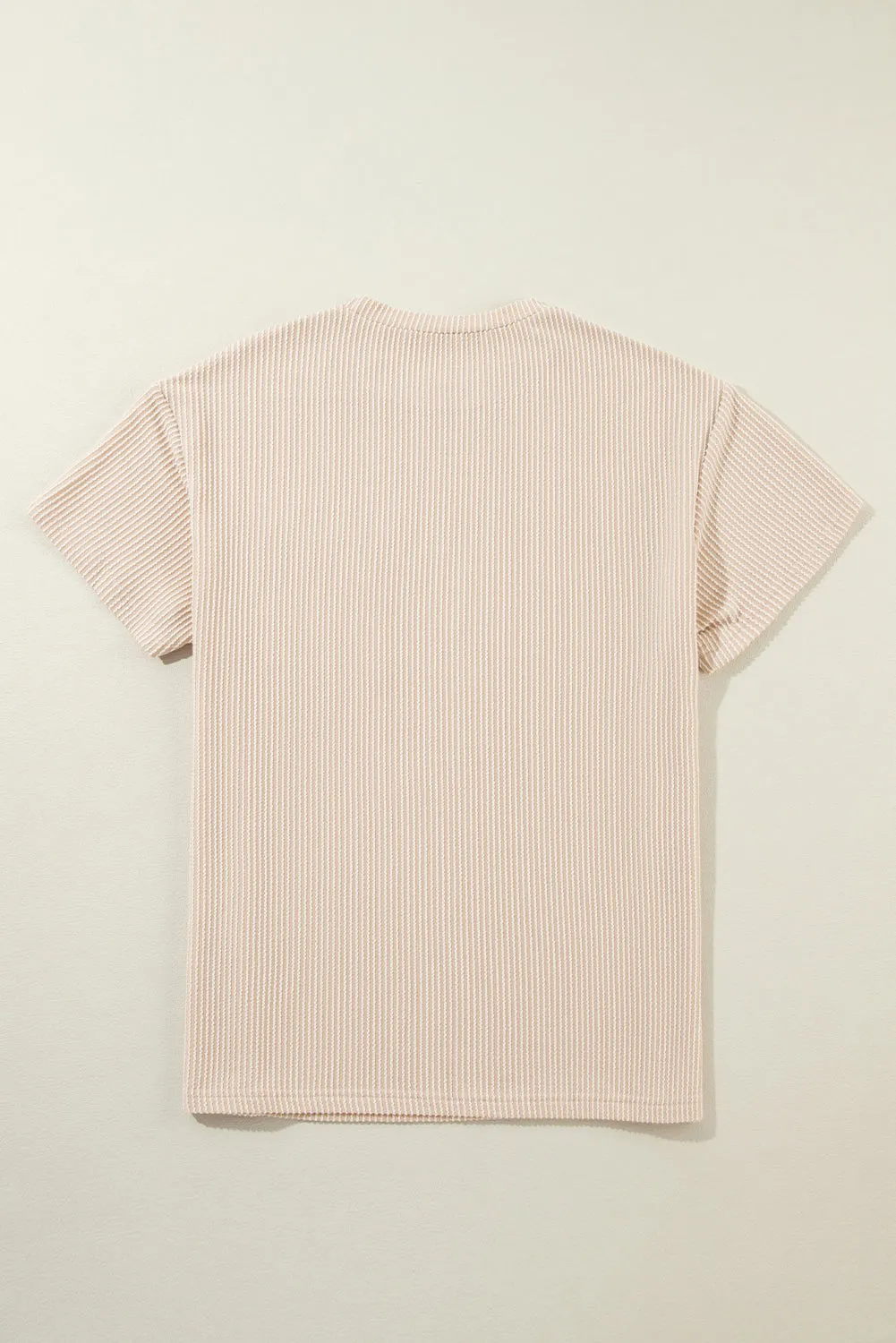 Beige Corded Knit Pocketed Loose Fit T Shirt