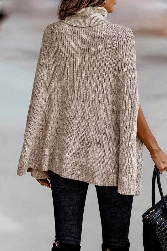 Beige Roll Neck Knit Solid Lose Fit