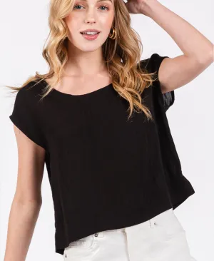 Black Boxy Woven Top