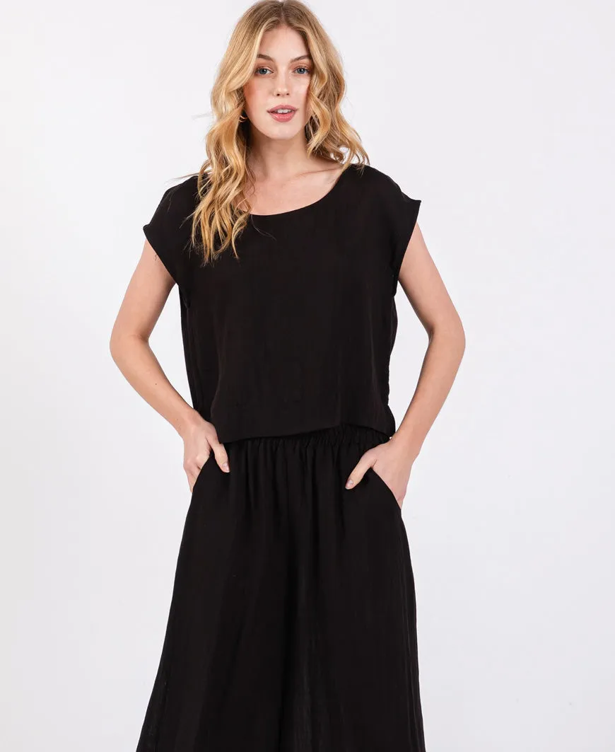 Black Boxy Woven Top