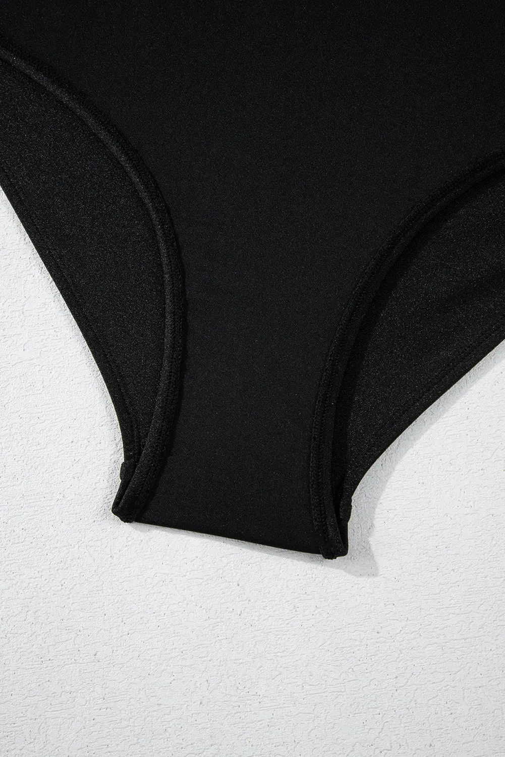 Black Drawstring Ruched High Waist Loose Swim Shorts