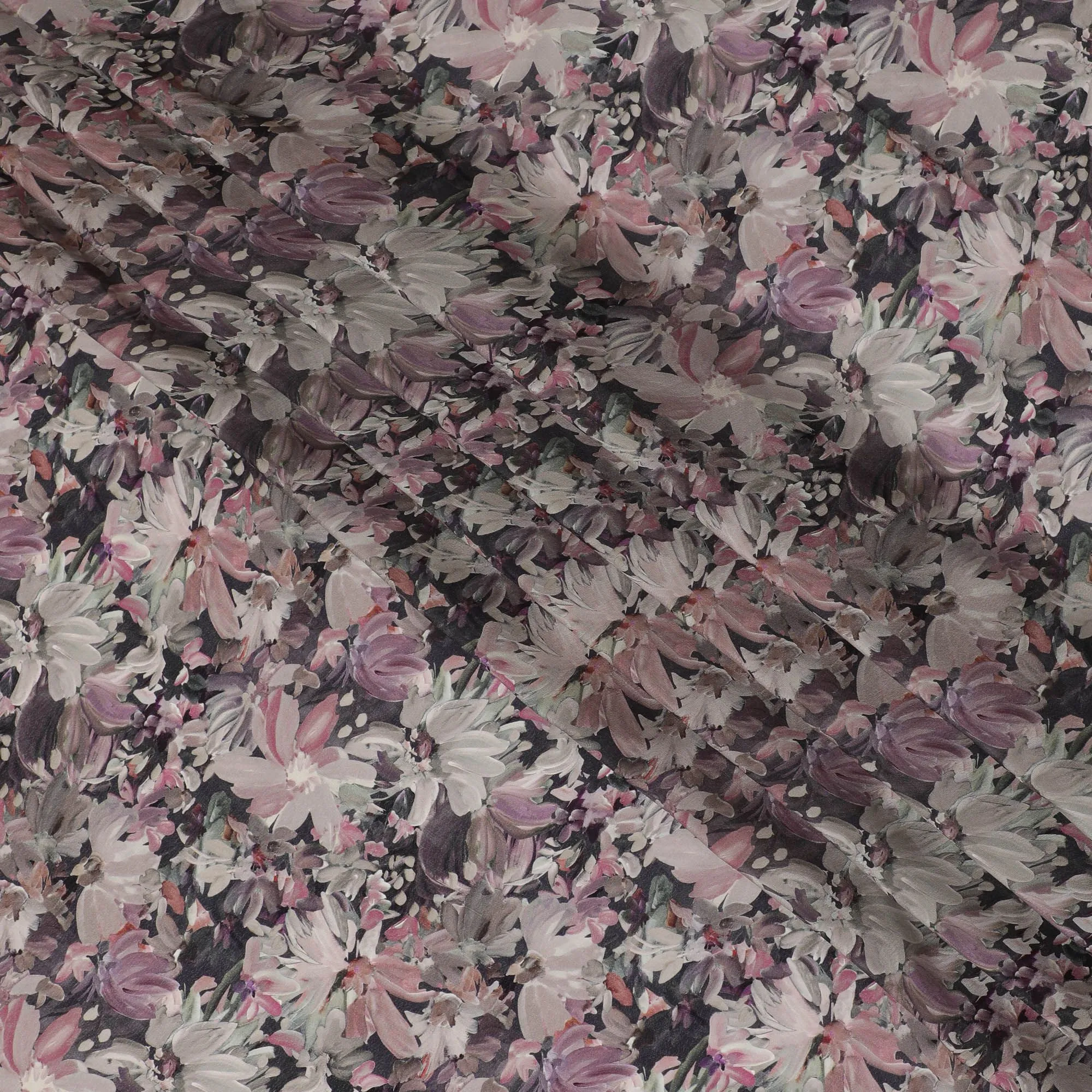 Black synthetic crepe fabric with multicolor print in floral design-D16723