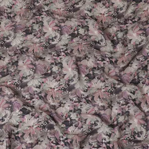 Black synthetic crepe fabric with multicolor print in floral design-D16723