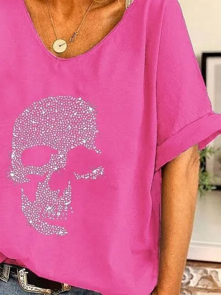 Black T-Shirt with Rhinestone Detail