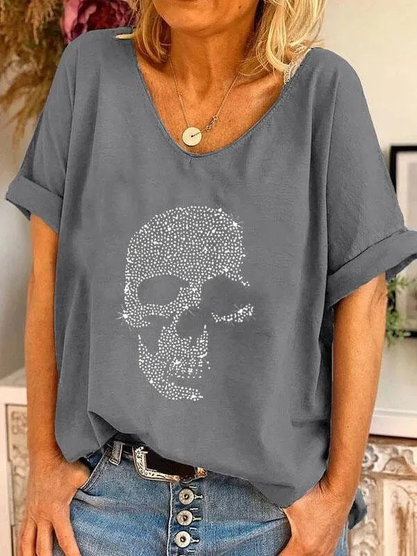 Black T-Shirt with Rhinestone Detail