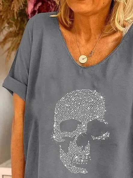 Black T-Shirt with Rhinestone Detail