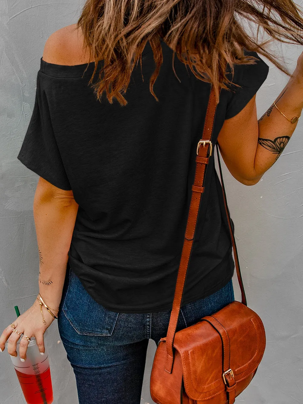 Black T-Shirt with Rhinestone Detail