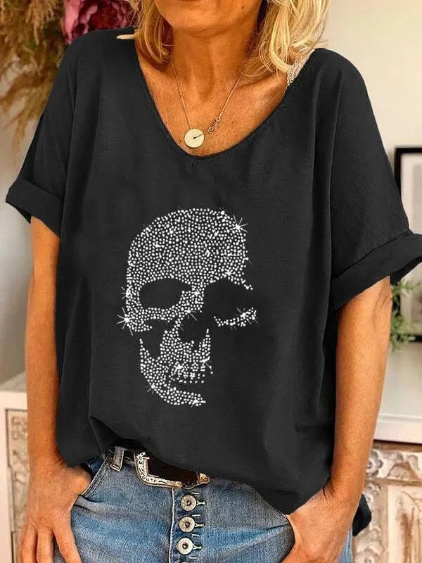 Black T-Shirt with Rhinestone Detail