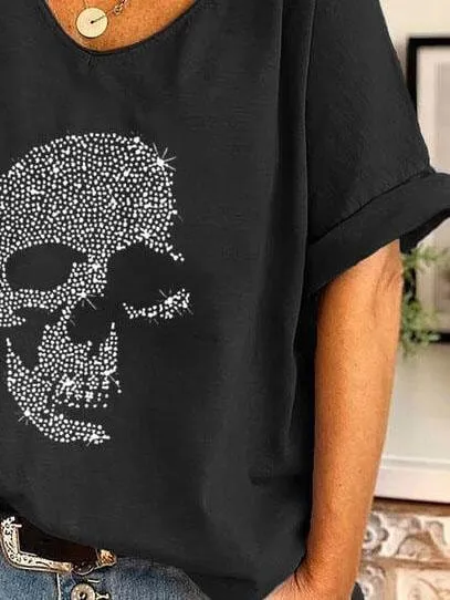 Black T-Shirt with Rhinestone Detail