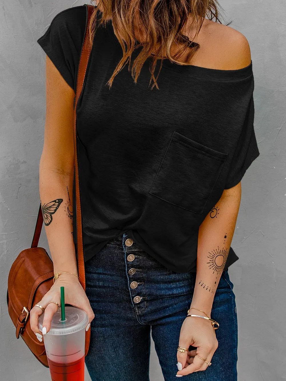 Black T-Shirt with Rhinestone Detail