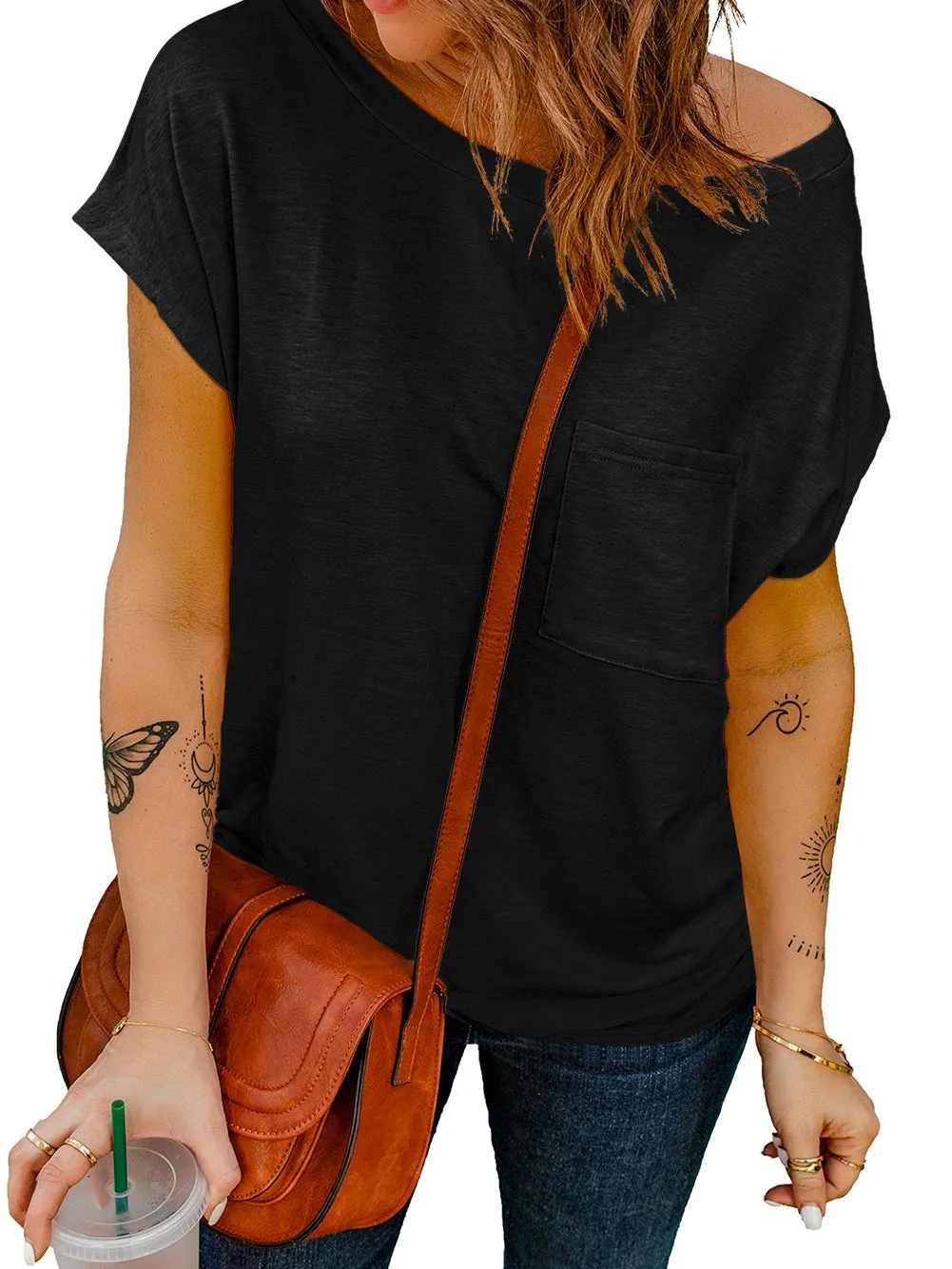 Black T-Shirt with Rhinestone Detail