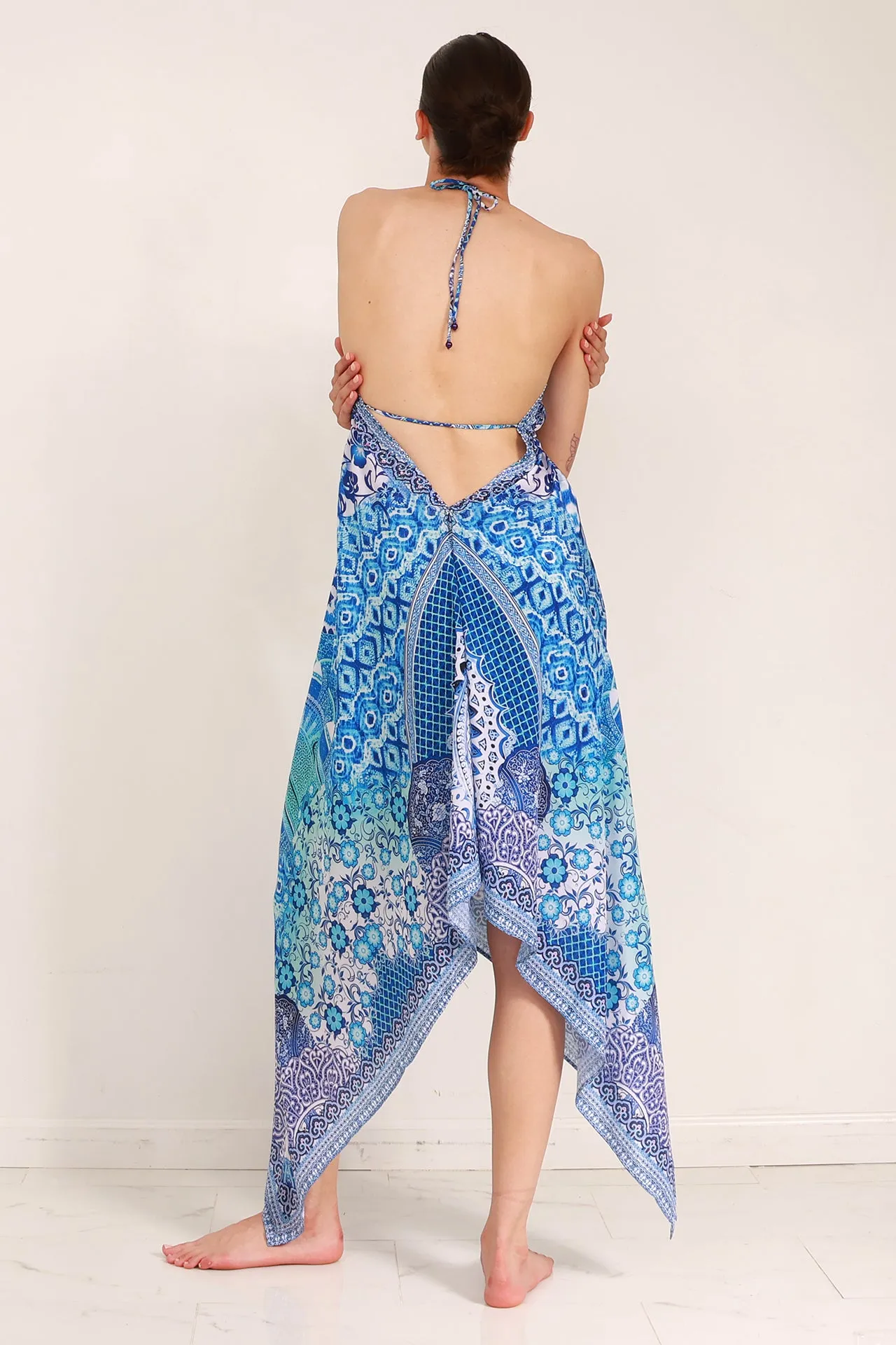 Blue Printed Scarf Dress