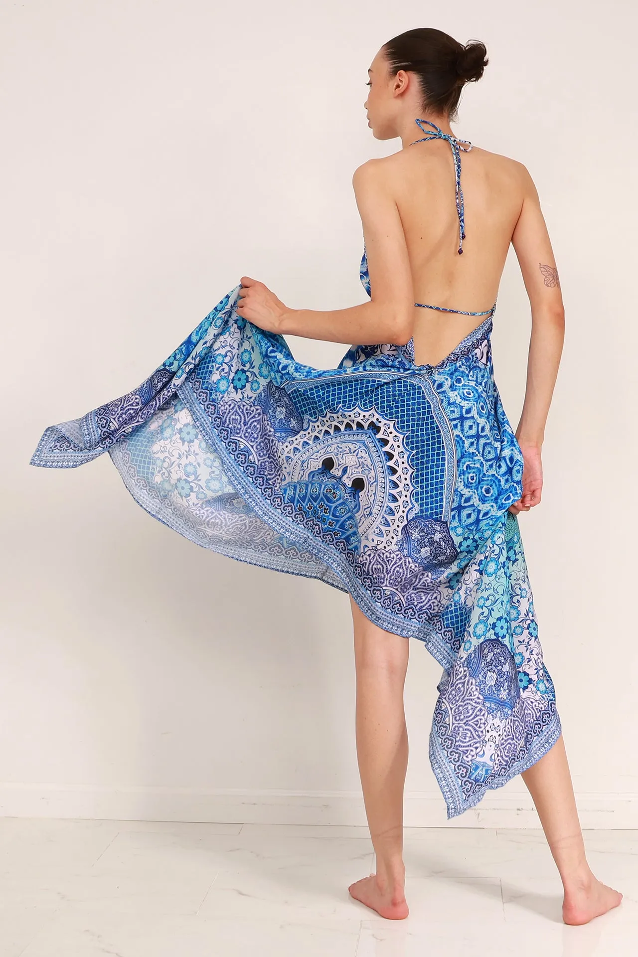 Blue Printed Scarf Dress