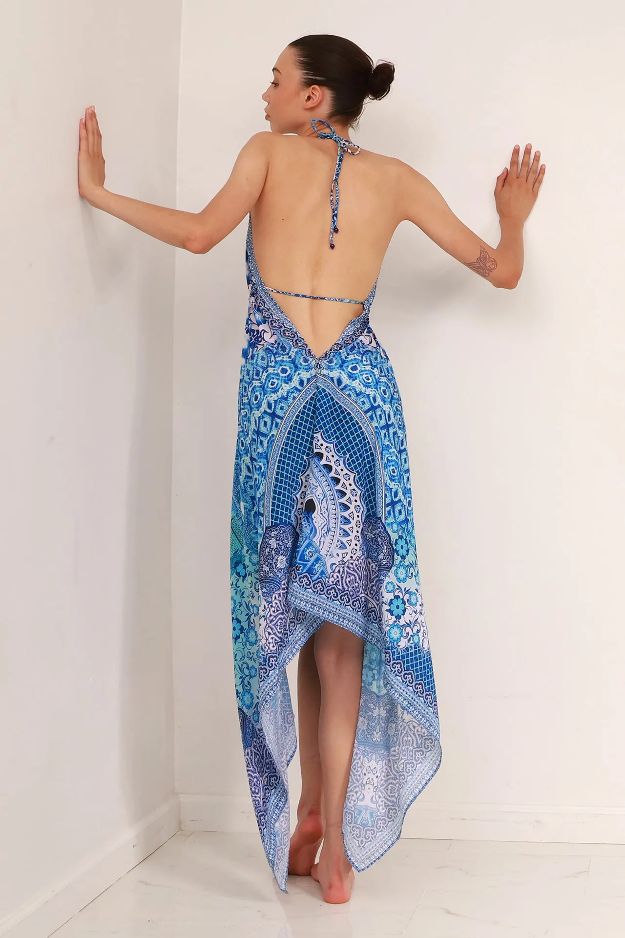 Blue Printed Scarf Dress
