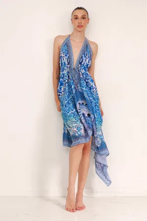 Blue Printed Scarf Dress