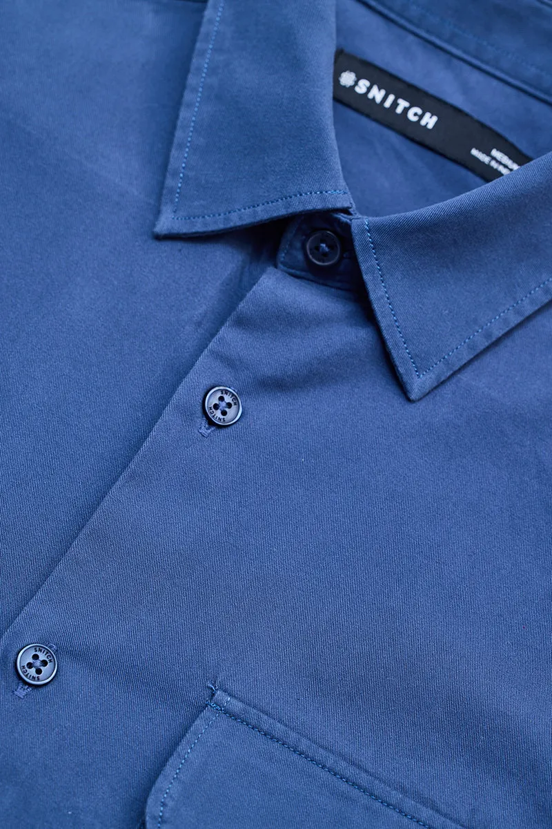 Blue Solid Double Pocket Overshirt