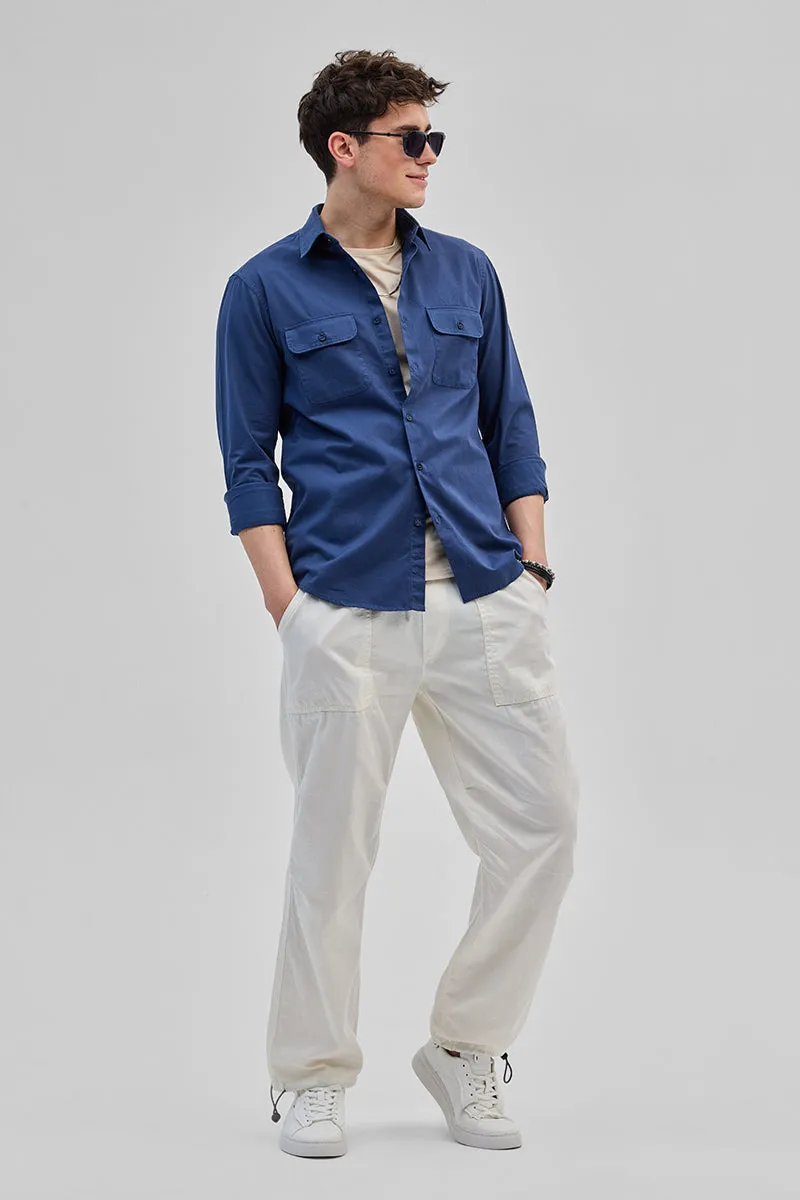 Blue Solid Double Pocket Overshirt