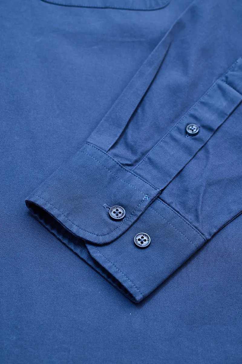 Blue Solid Double Pocket Overshirt