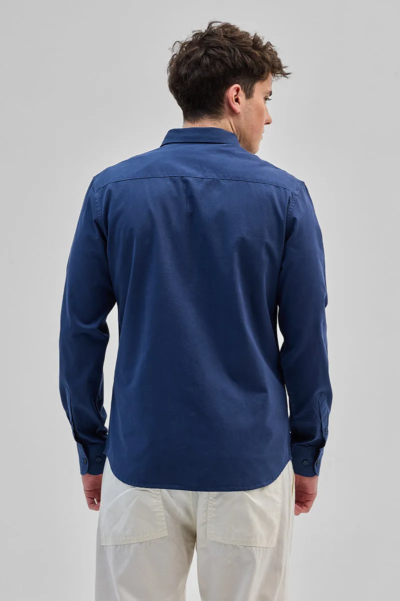 Blue Solid Double Pocket Overshirt
