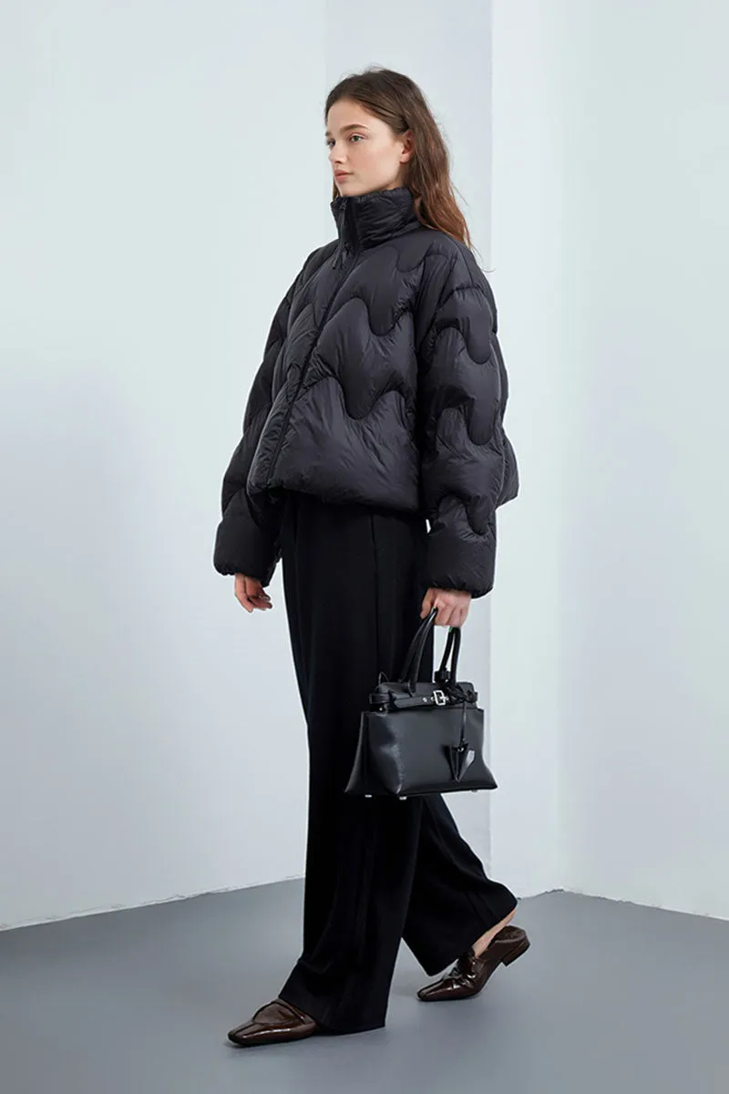 Boxy Quilted Cropped Down Puffer Jacket
