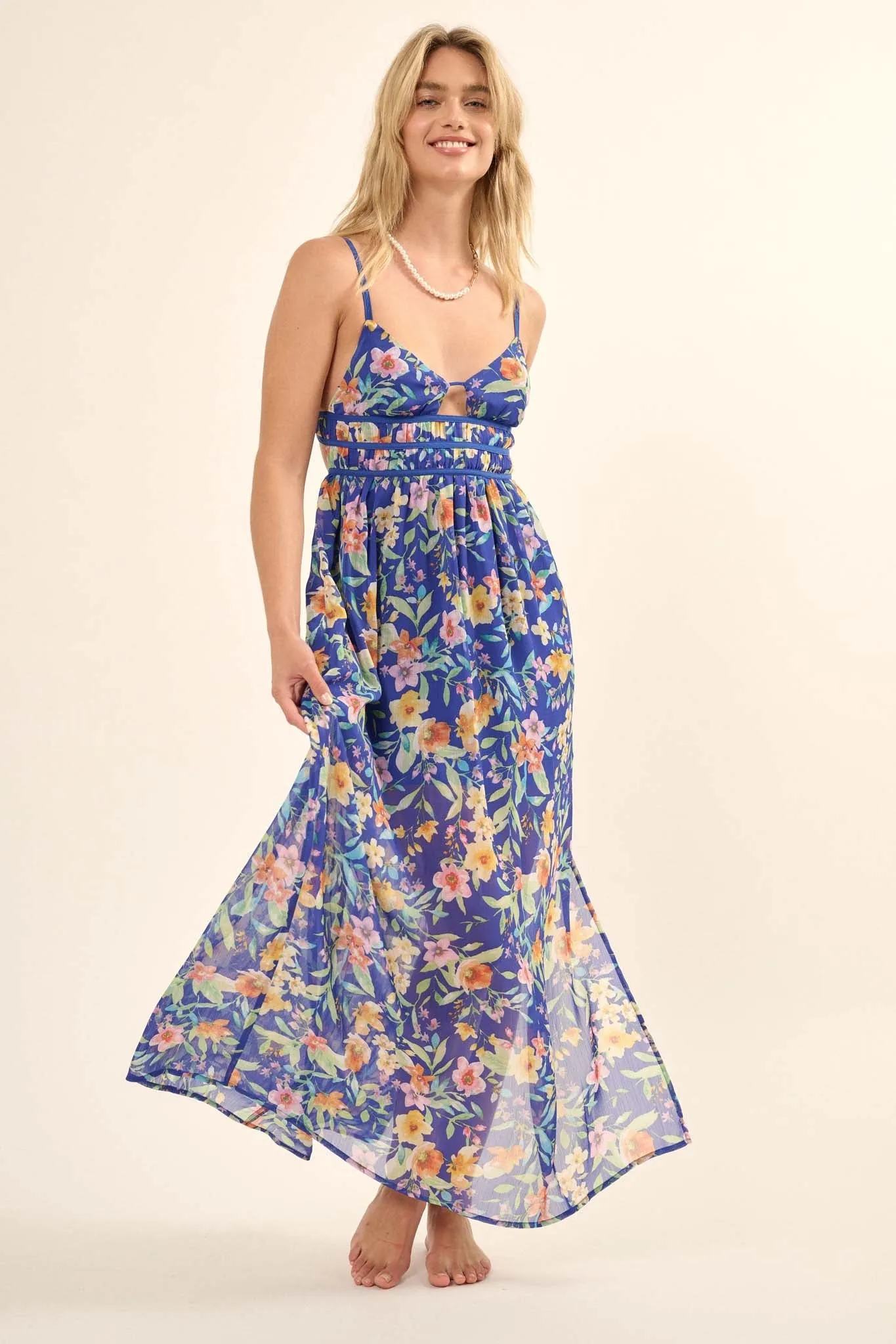 Caribbean Dream Floral Chiffon Maxi Sundress
