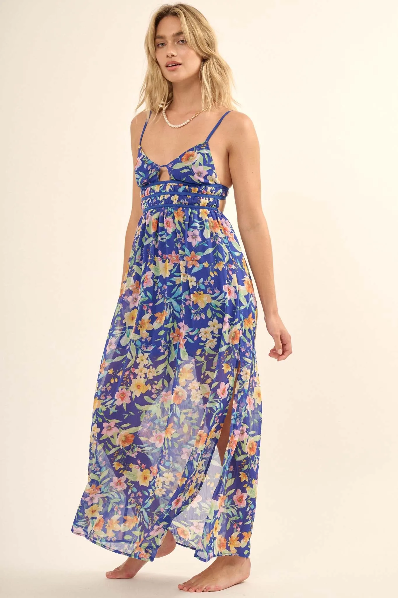 Caribbean Dream Floral Chiffon Maxi Sundress
