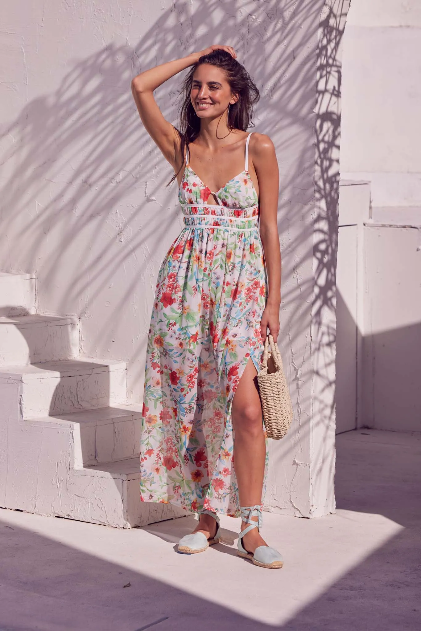 Caribbean Dream Floral Chiffon Maxi Sundress