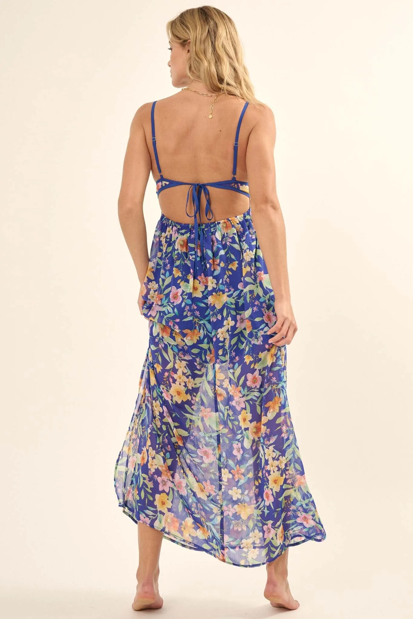 Caribbean Dream Floral Chiffon Maxi Sundress