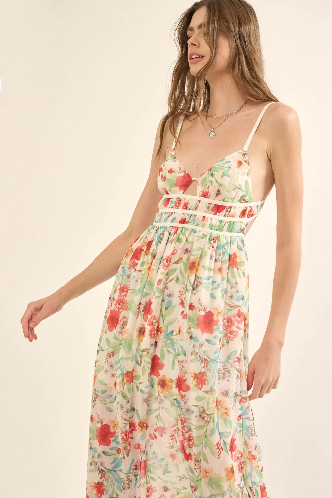 Caribbean Dream Floral Chiffon Maxi Sundress
