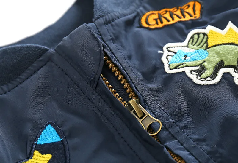 Cartoon embroidered Bomber Jacket for Boys. Navy blue.