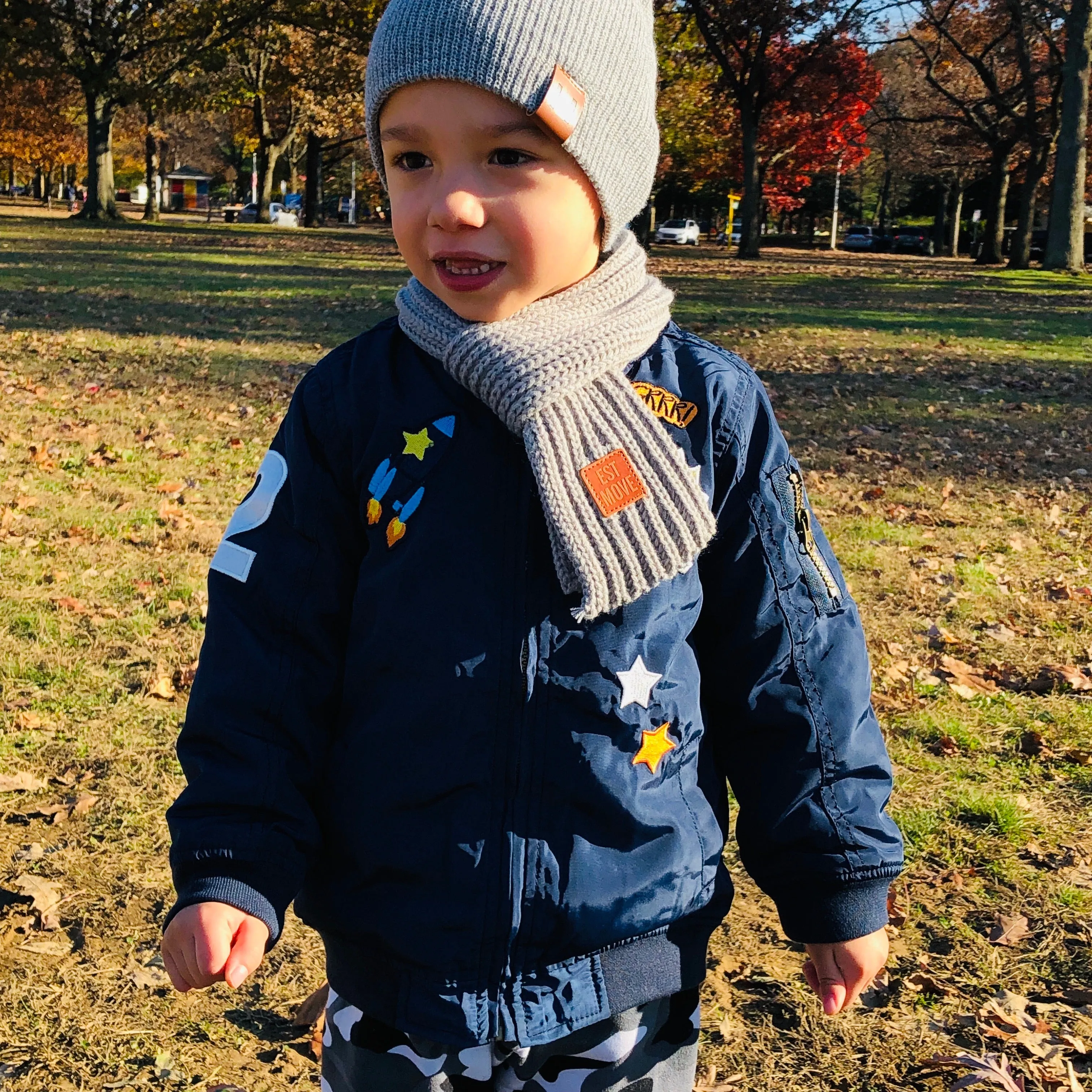 Cartoon embroidered Bomber Jacket for Boys. Navy blue.