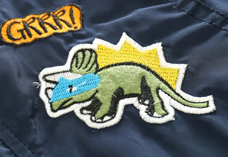 Cartoon embroidered Bomber Jacket for Boys. Navy blue.