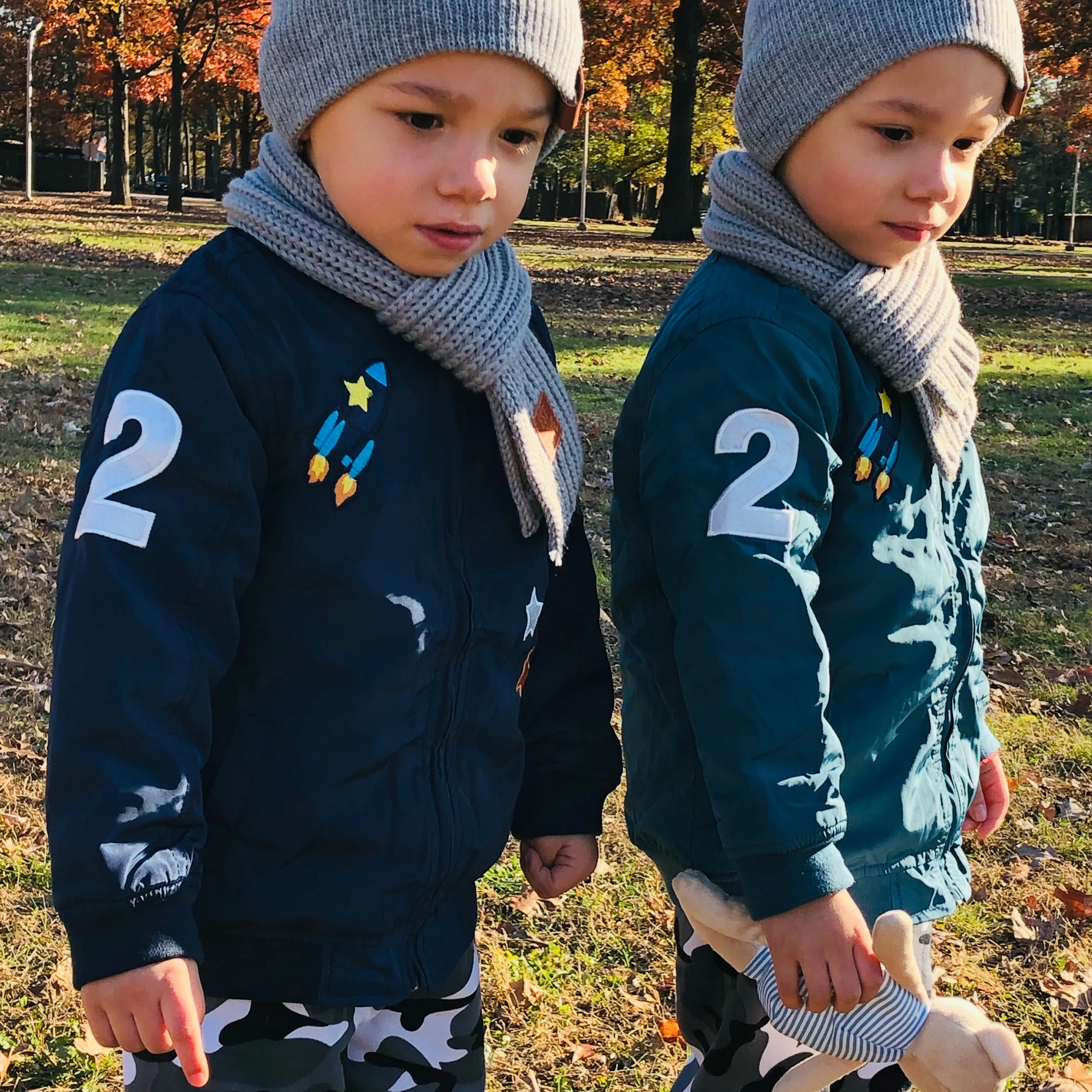 Cartoon embroidered Bomber Jacket for Boys. Navy blue.