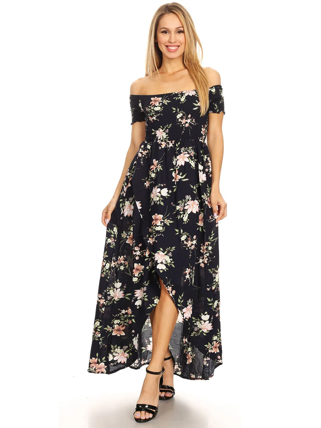 Casual Floral Off-The-Shoulder Maxi Dress