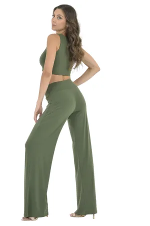 Casual Wide Leg Pants (S) (Olive Green)