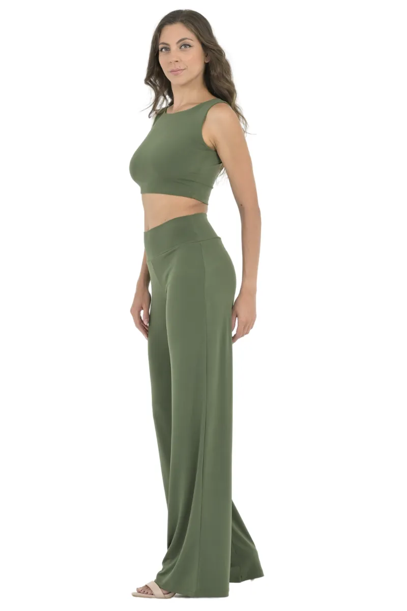 Casual Wide Leg Pants (S) (Olive Green)