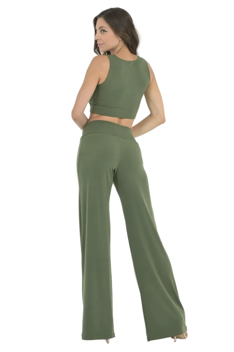 Casual Wide Leg Pants (S) (Olive Green)