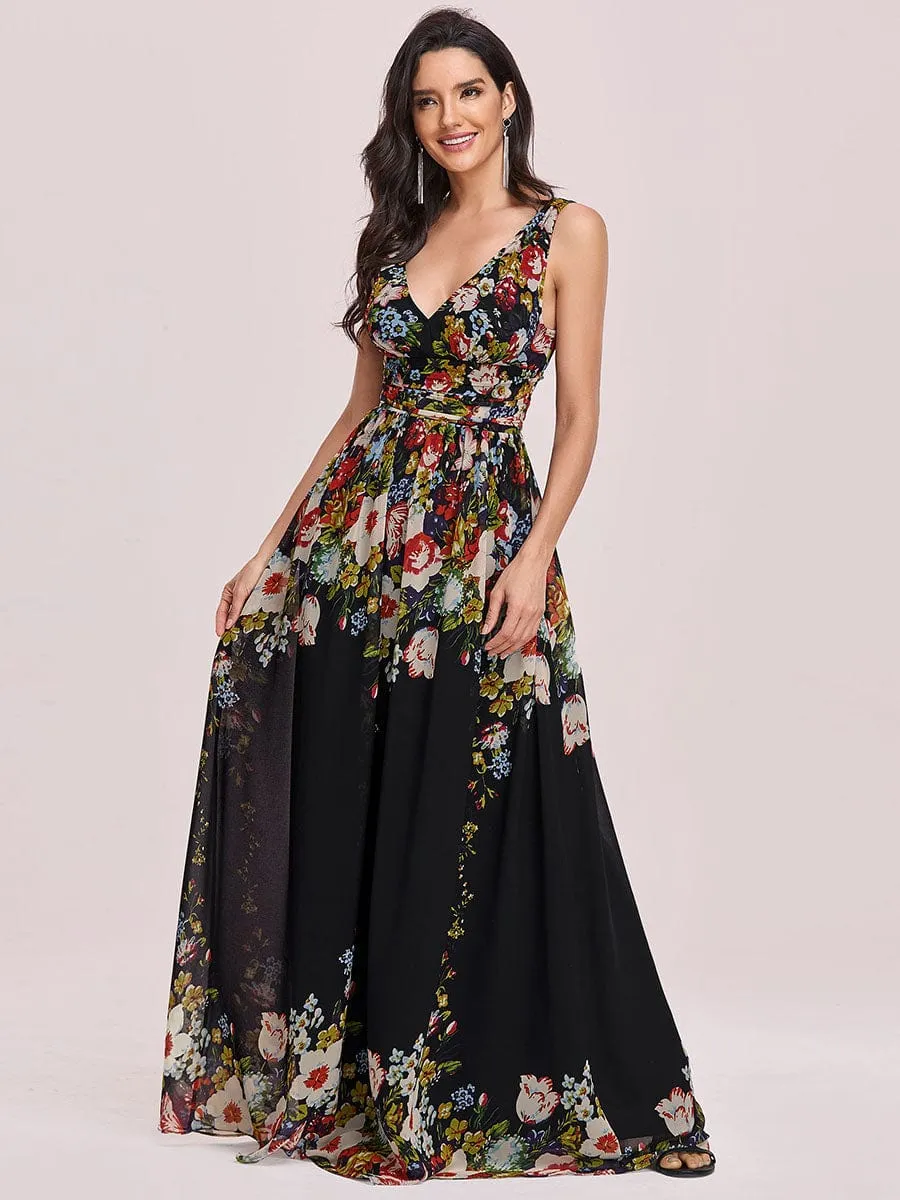 Custom Size V Neck Sleeveless Pleated Chiffon Evening Dress