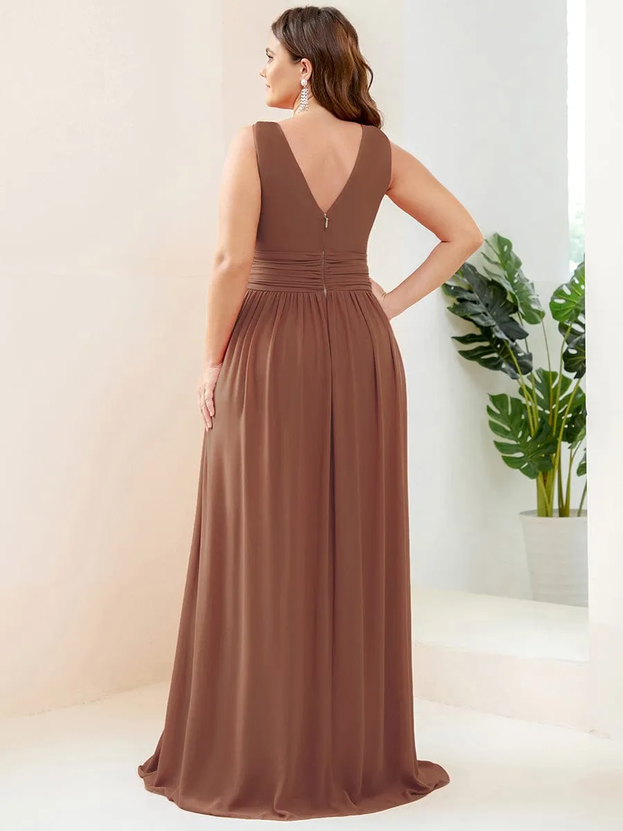 Custom Size V Neck Sleeveless Pleated Chiffon Evening Dress