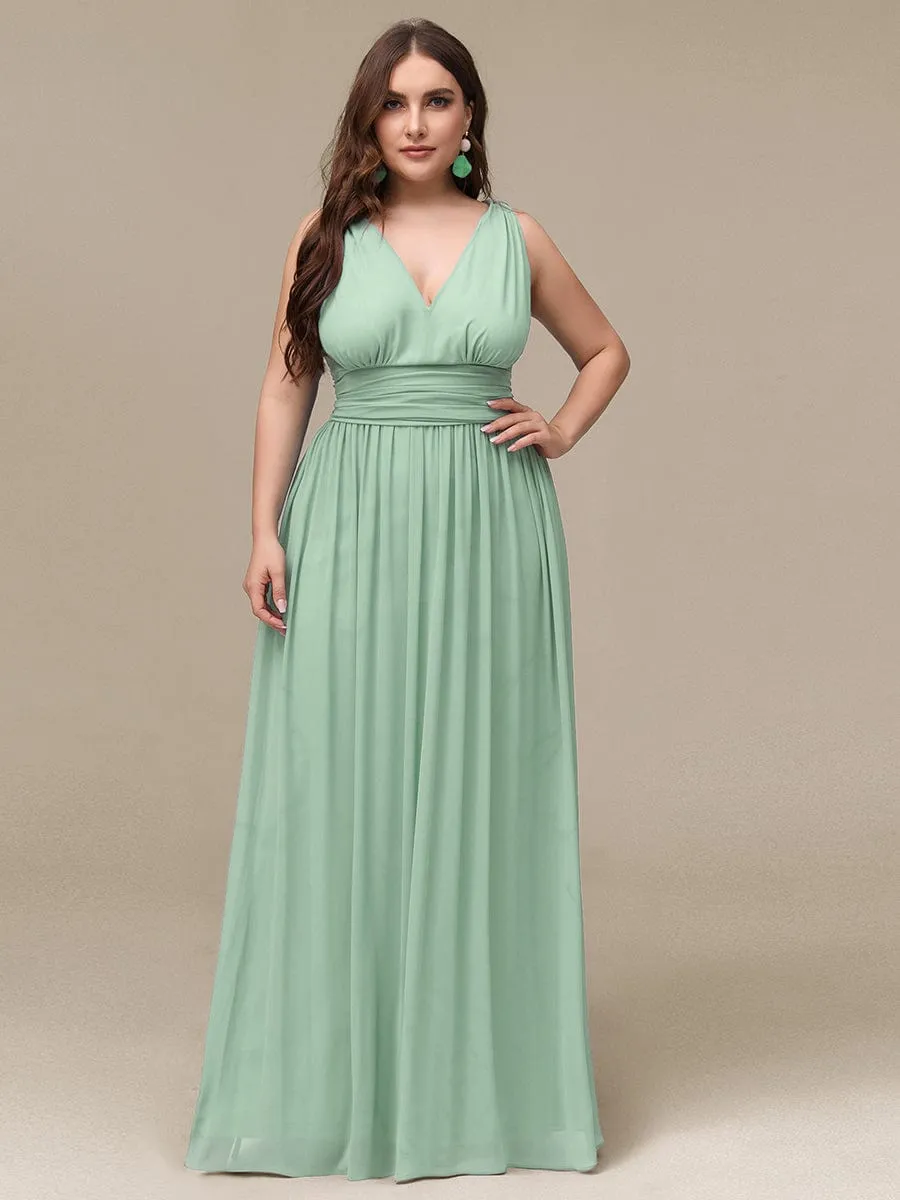 Custom Size V Neck Sleeveless Pleated Chiffon Evening Dress